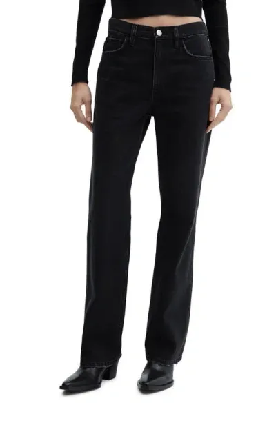 Mango Mid Rise Straight Leg Jeans In Black Denim