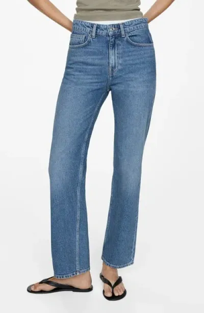 Mango Mid Rise Straight Leg Jeans In Dark Blue