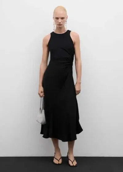 Mango Midi-dress With Draped Detail Black In Noir