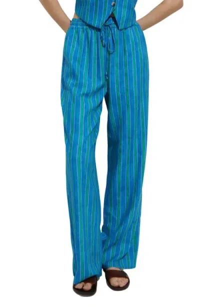 Mango Moraima Drawstring Linen Blend Pants In Blue