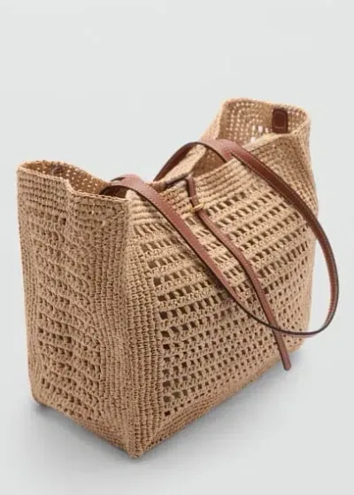 Mango Natural Fibre Shopper Bag Leather