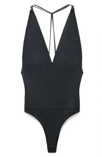 Mango Open Back Rib Bodysuit In Black