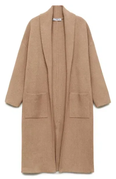 Mango Oversize Long Cardigan In Medium Brown