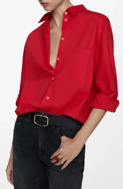 Mango Oversize Poplin Button-up Shirt In Red