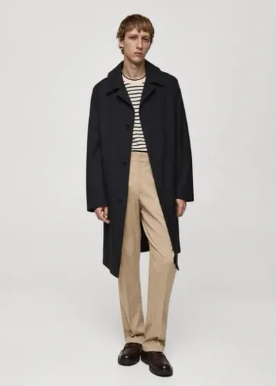 Mango Trench Oversize Comfort Stretch In Bleu Marine Foncé