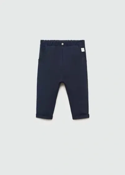 Mango Babies' - Pantalon Coton Taille Élastique Bleu Marine Foncé - 6-9 Mois - Enfants In Blue