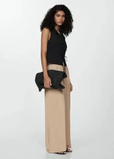 Mango Pantalon Fluide Wideleg In Beige