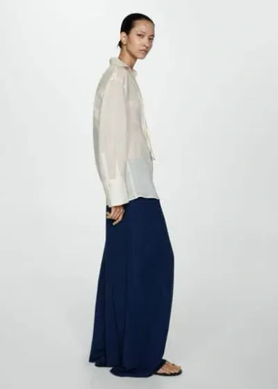 Mango Lyocell Trousers With Elastic Waistband Dark Blue