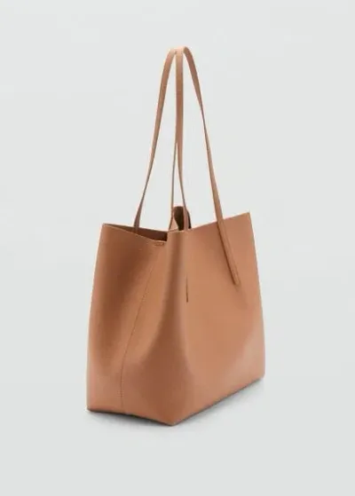 Mango Pebbled Effect Shopper Bag Leather In Marron Moyen