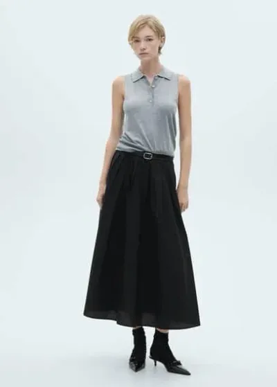 Mango Plank Midi-skirt Black