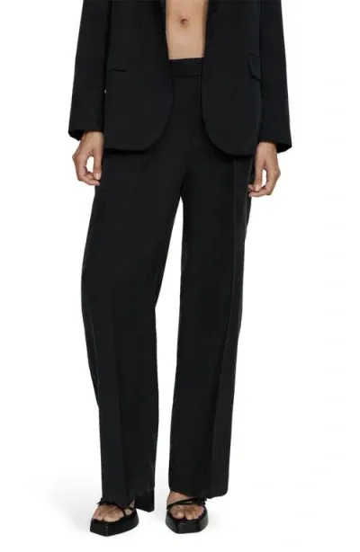 Mango Pleat Front Straight Leg Pants In Black