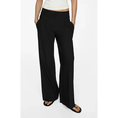 Mango Pleat Front Stretch Straight Leg Pants In Black