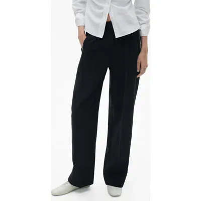 Mango Pleat Front Stretch Straight Leg Pants In Black