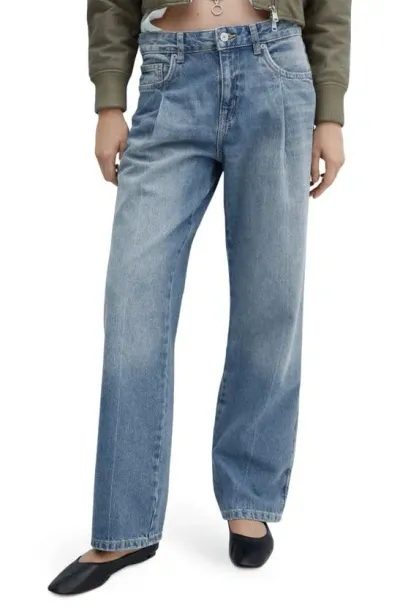 Mango Pleat Straight Leg Jeans In Medium Blue