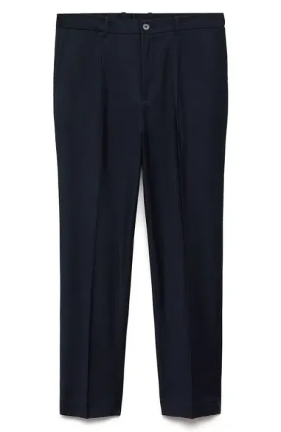 Mango Pleated Slim Fit Dress Pants In Dark Navy