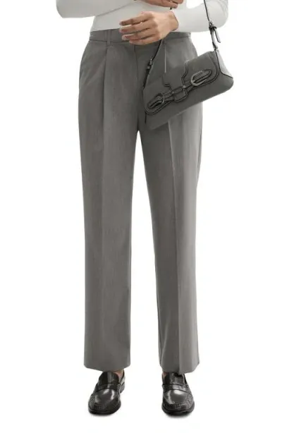 Mango Pleated Straight Leg Ankle Pants In Light Heather Gray