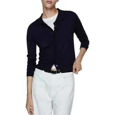 Mango Polo Cardigan In Dark Navy