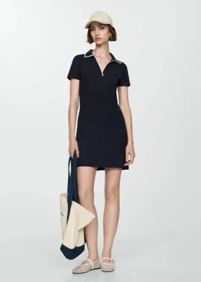 Mango Polo Neck Dress Navy