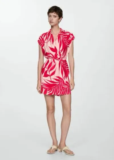 Mango Print Wrap Dress Ecru