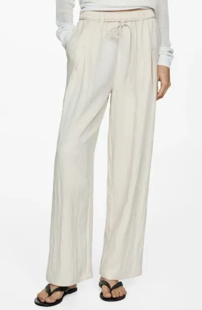 Mango Pull-on Relaxed Straight Leg Pants In Ecru