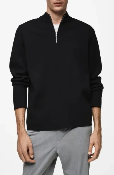 Mango Quarter Zip Sweater In Black