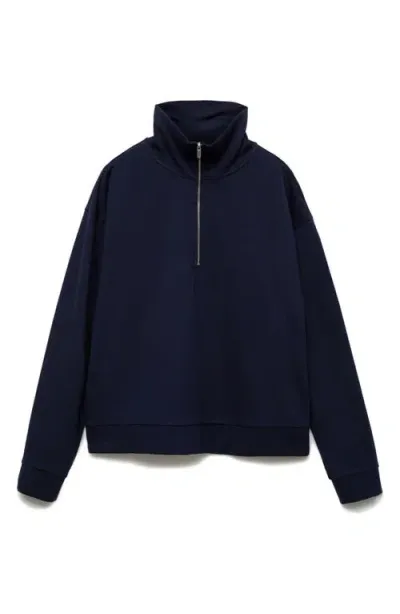 Mango Quarter Zip Sweatshirt In Dark Navy