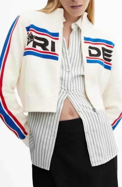 Mango Racing Crop Cardigan In Natural White