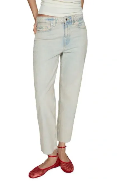 Mango Raw Hem Crop Straight Leg Jeans In Light Blue