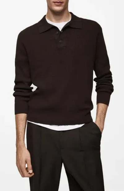 Mango Regular Fit Long Sleeve Sweater Polo In Chocolate