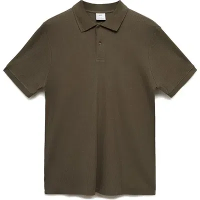 Mango Regular Fit Rib Cotton Polo In Dark Green