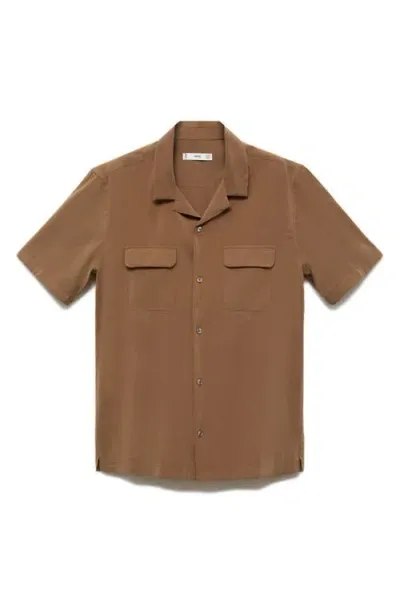 Mango Regular Fit Short Sleeve Camp Shirt In Burnt Orange