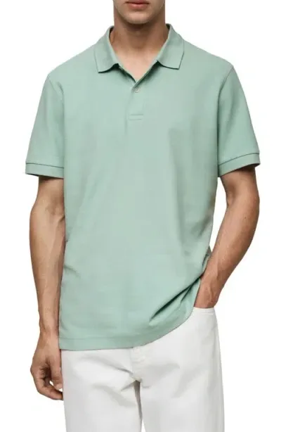 Mango Relaxed Cotton Piqué Knit Polo In Aqua Green