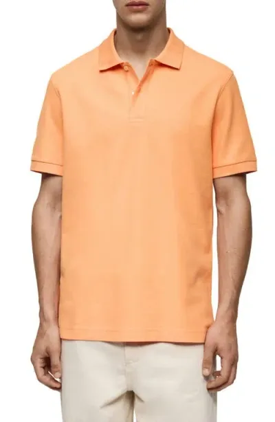 Mango Relaxed Cotton Piqué Knit Polo In Pastel Orange