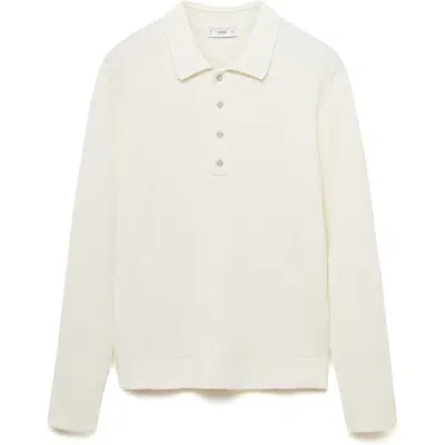 Mango Rib Long Sleeve Polo In Off White