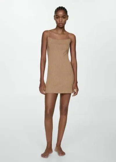 Mango Ribbed Knit Dress Light/pastel Brown