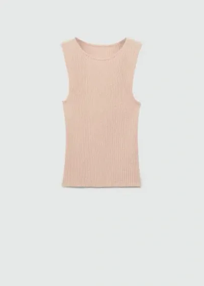 Mango Ribbed Knit Top Pale Pink