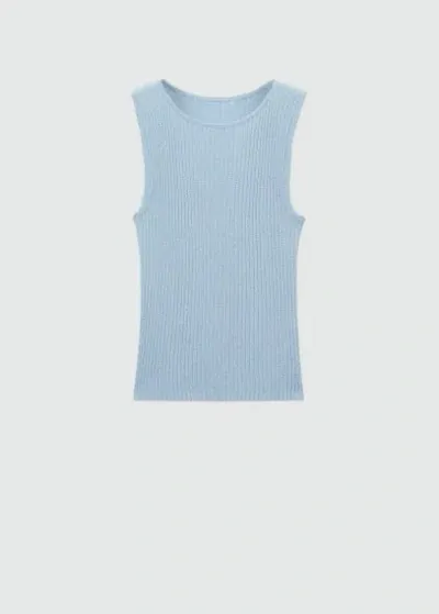 Mango Ribbed Knit Top Sky Blue