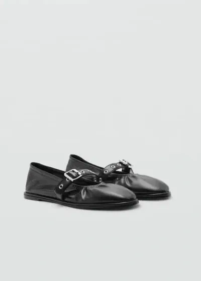 Mango Round-toe Ballerina Shoes With Buckle Black In Noir