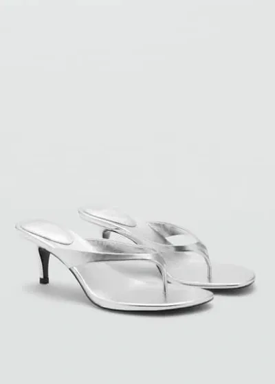 Mango Metallic Heel Sandals Silver