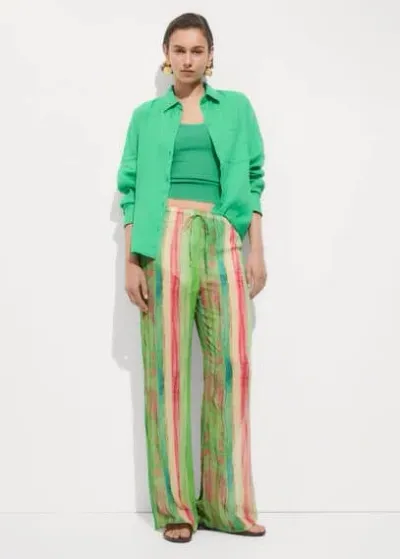 Mango Semi-transparent Printed Trousers Green