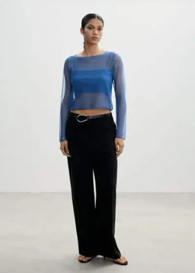 Mango Semi-transparent Sweater Combined Top Vibrant Blue