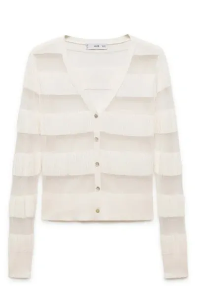 Mango Sheer Stripe Cardigan In White