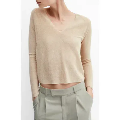 Mango Shimmer V-neck Sweater In Gold