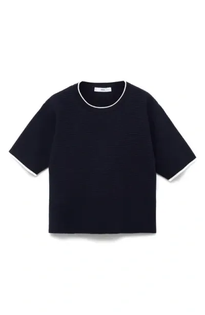 Mango Short Sleeve Rib Sweater In Dark Navy