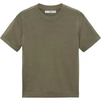 Mango Short Sleeve Sweater In Khaki Green