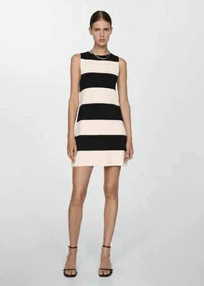 Mango Short Striped Knit Dress Ecru