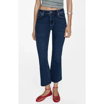 Mango Sienna Raw Hem Crop Flare Jeans In Dark Blue