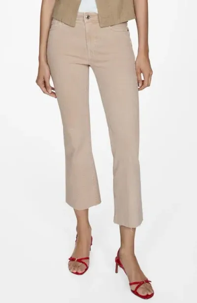 Mango Sienna Raw Hem Crop Flare Jeans In Sand