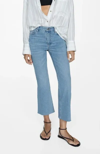 Mango Sienna Raw Hem Crop Flare Jeans In Medium Blue