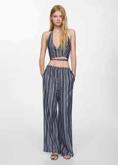 Mango Straight Striped Pants Dark Navy In Bleu Marine Foncé